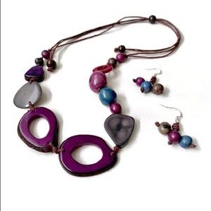 Adjustable Tagua Nut Necklace Set in Purple TAG538